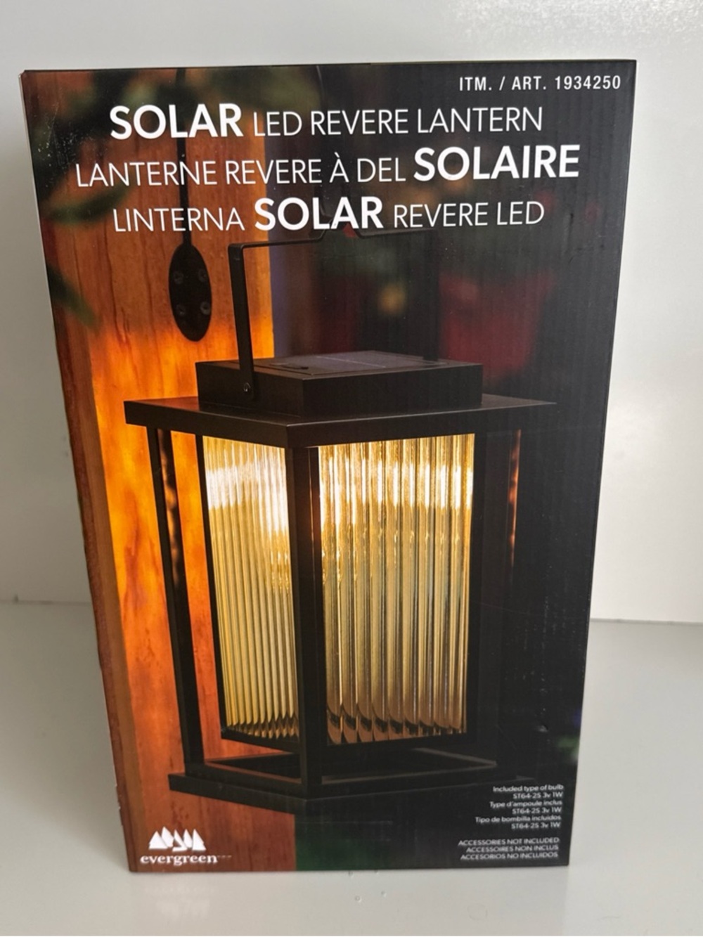 Evergreen Solar LED Revere Lantern in Black with Warm Gold Panels